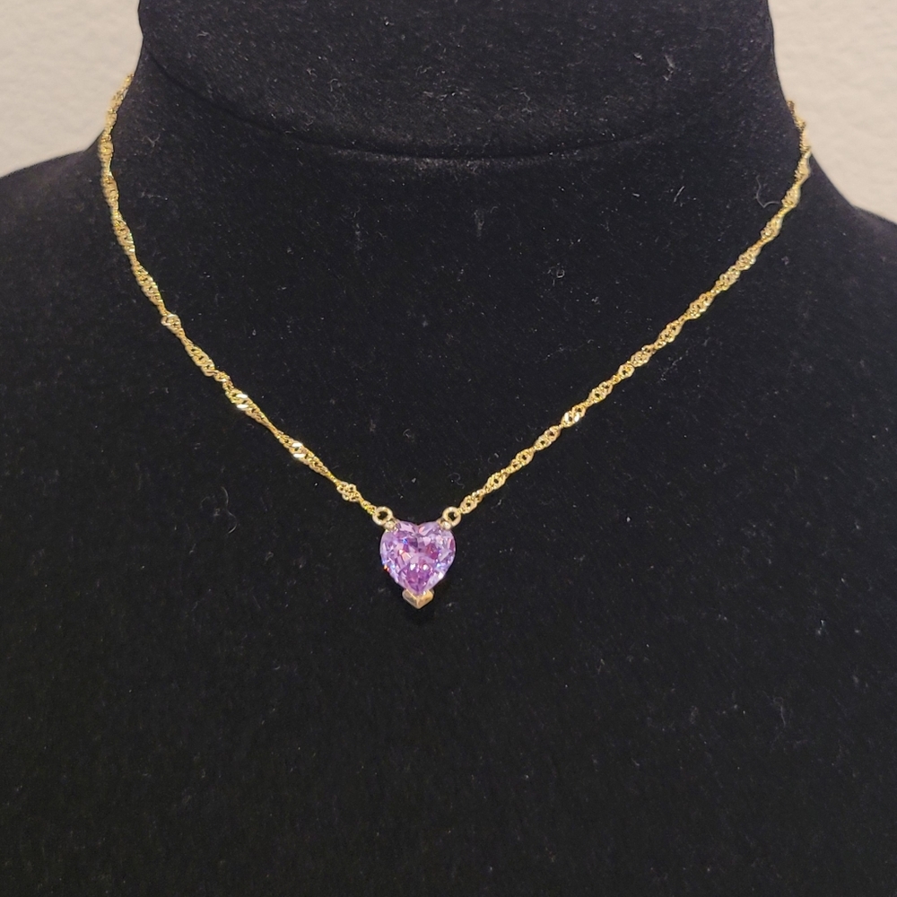 Chvker Gold Vermeil Purple Pink Chéri Heart 925 Necklace, New